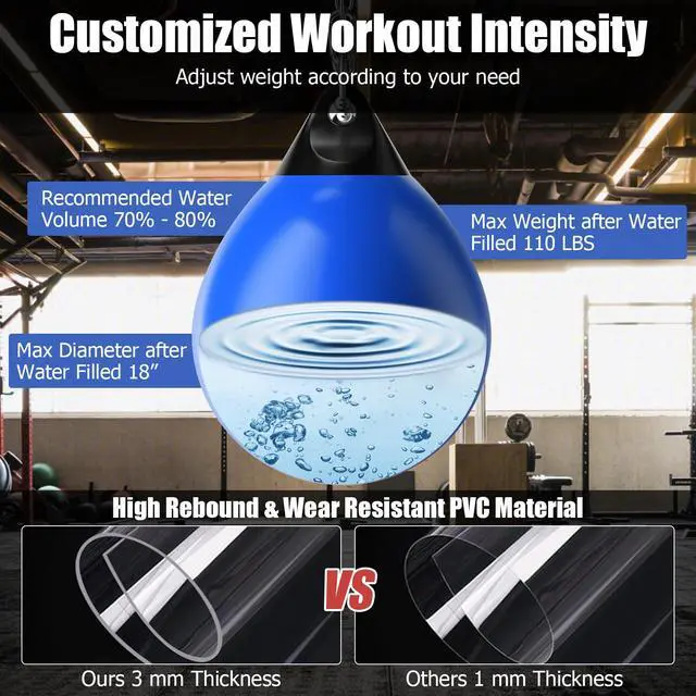 Alt view image 4 of 7 - Punching Bag, Water Aqua Bag w/Water Injector & Hanging Accessories, Folding Heavy Duty Boxing Bag for Home Gym, Boxing Training Equipment for Adults