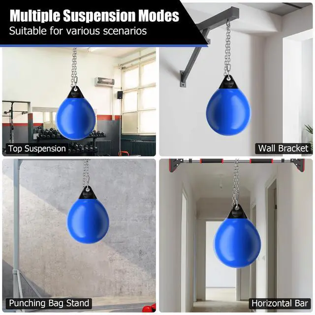 Alt view image 6 of 7 - Punching Bag, Water Aqua Bag w/Water Injector & Hanging Accessories, Folding Heavy Duty Boxing Bag for Home Gym, Boxing Training Equipment for Adults