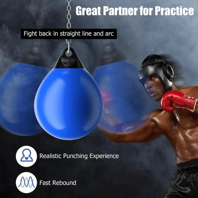 Alt view image 6 of 7 - Punching Bag, Water Aqua Bag w/Water Injector & Hanging Accessories, Folding Heavy Duty Boxing Bag for Home Gym, Boxing Training Equipment for Adults