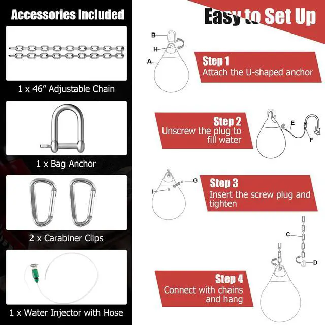 Alt view image 4 of 7 - Punching Bag, Water Aqua Bag w/Water Injector & Hanging Accessories, Folding Heavy Duty Boxing Bag for Home Gym, Boxing Training Equipment for Adults