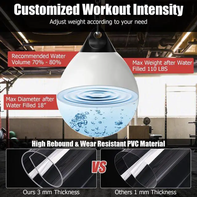 Alt view image 5 of 7 - Punching Bag, Water Aqua Bag w/Water Injector & Hanging Accessories, Folding Heavy Duty Boxing Bag for Home Gym, Boxing Training Equipment for Adults