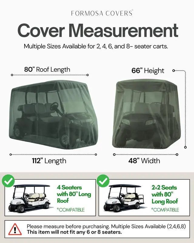 Alt view image 3 of 6 - Golf Cart Cover 4 Seater roof up to 80" L Green, fits EZGO, Club Car and Yamaha G/YDR Model
