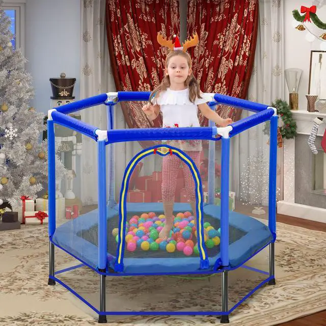 Alt view image 2 of 7 - 55" Indoor/Outdoor Kids Jumper: Safety Enclosure Net, Ball Pit Included | 4.5FT Mini Trampoline for Toddlers & Babies 3+ Months