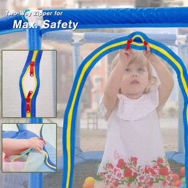 Alt view image 4 of 7 - 55" Indoor/Outdoor Kids Jumper: Safety Enclosure Net, Ball Pit Included | 4.5FT Mini Trampoline for Toddlers & Babies 3+ Months