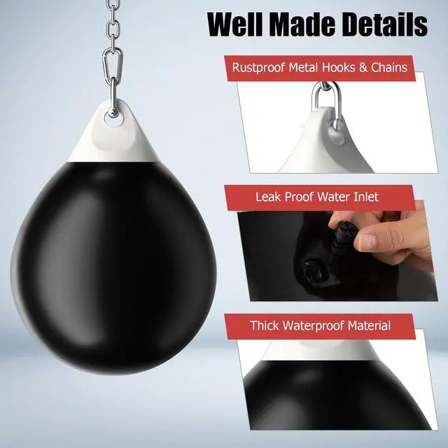 Alt view image 3 of 7 - Punching Bag, Water Aqua Bag w/Water Injector & Hanging Accessories, Folding Heavy Duty Boxing Bag for Home Gym, Boxing Training Equipment for Adults