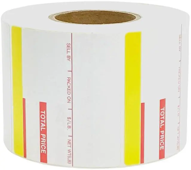 Main image of ISHIDA 1828 Printing Scale Label, AC, Astra, RED/Yellow UPC 64mm x 59mm, 625 Per Roll, 12 Rolls per Case