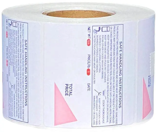 Main image of ISHIDA 1848 Printing Scale, AC, Astra, RED/Blue Triangle UPC Safe Handling 64mm x 59mm, 625 Per Roll, 12 Rolls per Case