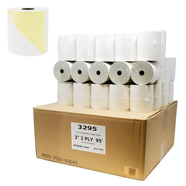 Alt view image 2 of 3 - (40 Rolls) 3" X 95 Feet 2Ply Carbonless Rolls (Made in USA) White/Yellow Receipt Paper POS Cash Register Two Ply White/Canary for SP700 SP2000 UP389 Omni 480 TMU 220 250 Require Ribbons ERC30/34/38