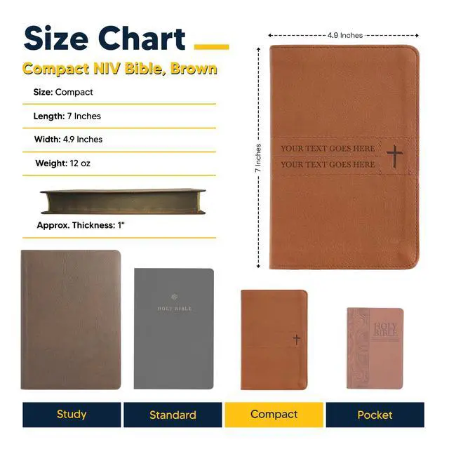 Alt view image 6 of 7 - Personalized NIV Small Compact Bible New International Version Faux Leather Holy Bible Small Print with Debossed Custom Name Up to 2 Rows of Text, Gift for Christian & Religious Celebrations, Brown