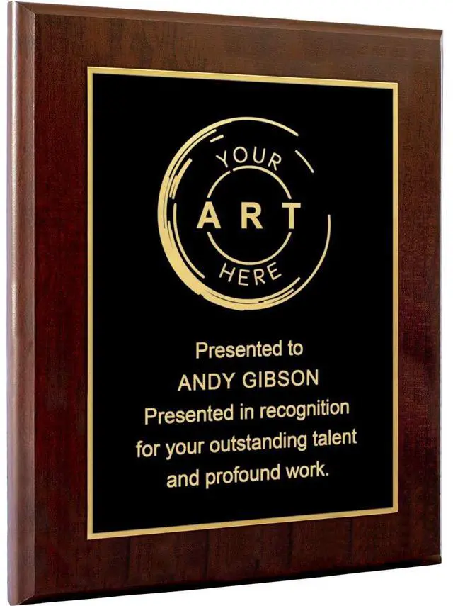 Main image of Custom Laser Engraved Award Plaque, Personalized Recognition Plaque with Black Plate and Gold or Silver Engraving, Multiple Wood Finishes for Employee, Corporate & Achievement Awards | Custom