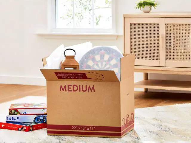 Alt view image 6 of 6 - Small Shipping Boxes 22x13x15, Sturdy Corrugated Moving Boxes for Packing, Storage & Mail, Medium Cardboard Box for Moving Supplies, Brown Kraft Box Easy to Assemble, Ships Flat in Bundles of 25