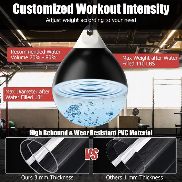 Alt view image 3 of 7 - Punching Bag, Water Aqua Bag w/Water Injector & Hanging Accessories, Folding Heavy Duty Boxing Bag for Home Gym, Boxing Training Equipment for Adults