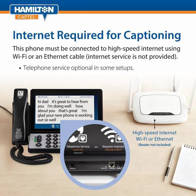 Alt view image 6 of 7 - CapTel 2400iSPNBT Captioned Telephone, Large Touch Screen Phone for Hard of Hearing with Answering Machine, Powerful Speakerphone, Volume Booster up to 40dB, Hearing Aid Compatible
