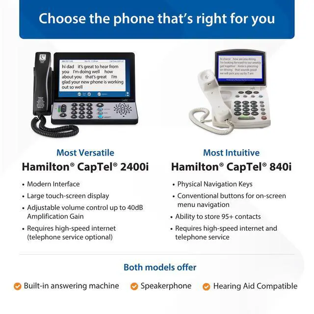 Alt view image 7 of 7 - CapTel 2400iSPNBT Captioned Telephone, Large Touch Screen Phone for Hard of Hearing with Answering Machine, Powerful Speakerphone, Volume Booster up to 40dB, Hearing Aid Compatible