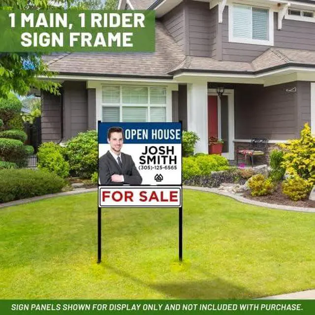 Alt view image 5 of 7 - Real Estate Yard Sign Metal H-Frame, 30 x 24 Slide-in with Rider, Black (Pack of 1), C 230