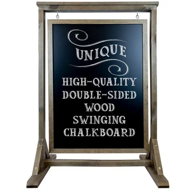 Alt view image 2 of 7 - Rustic Handcrafted Chalkboard Sign: Uniquely Designed Wooden Sidewalk Sign Message Board with Double Sided Display. Alternative to A-Frame & Sandwich Board Signs. Use Chalk or Liquid Chalk Markers