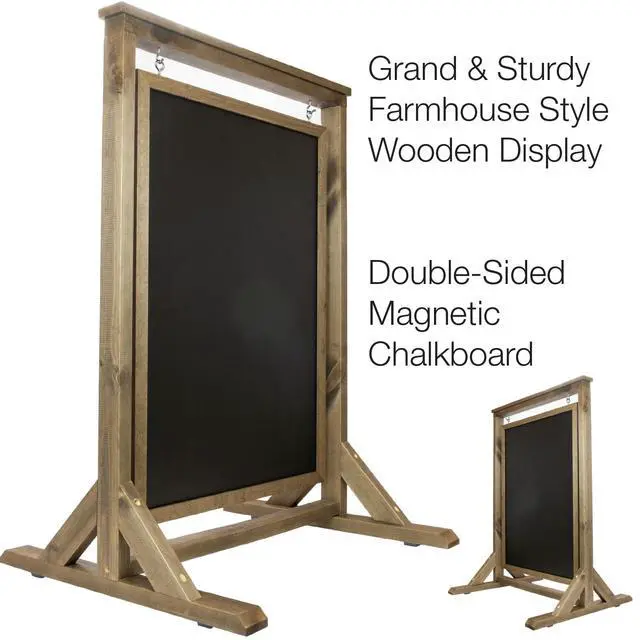 Alt view image 3 of 7 - Rustic Handcrafted Chalkboard Sign: Uniquely Designed Wooden Sidewalk Sign Message Board with Double Sided Display. Alternative to A-Frame & Sandwich Board Signs. Use Chalk or Liquid Chalk Markers