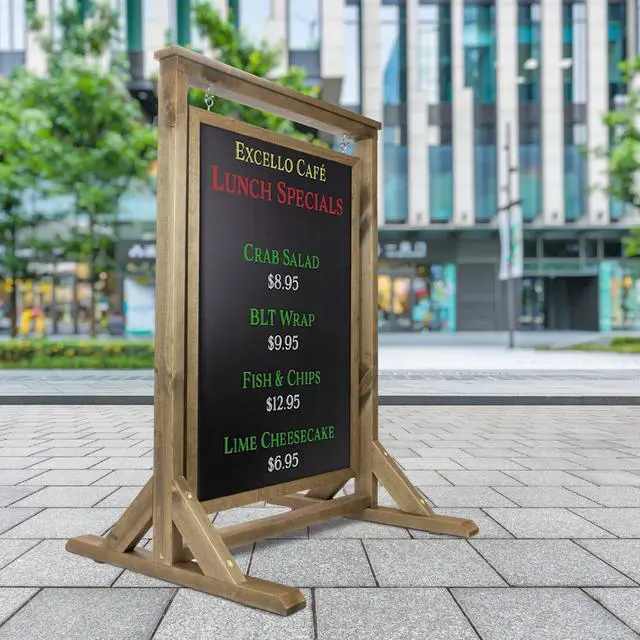 Alt view image 7 of 7 - Rustic Handcrafted Chalkboard Sign: Uniquely Designed Wooden Sidewalk Sign Message Board with Double Sided Display. Alternative to A-Frame & Sandwich Board Signs. Use Chalk or Liquid Chalk Markers