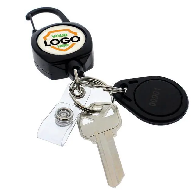 Alt view image 7 of 7 - 5 Pack - Heavy Duty Custom Badge Reel Photo or Logo Personalized Sidekick Retractable Carabiner Badge Holder - Durable Customized No Twist ID Retractor w/Key Ring and I'd Card Clip