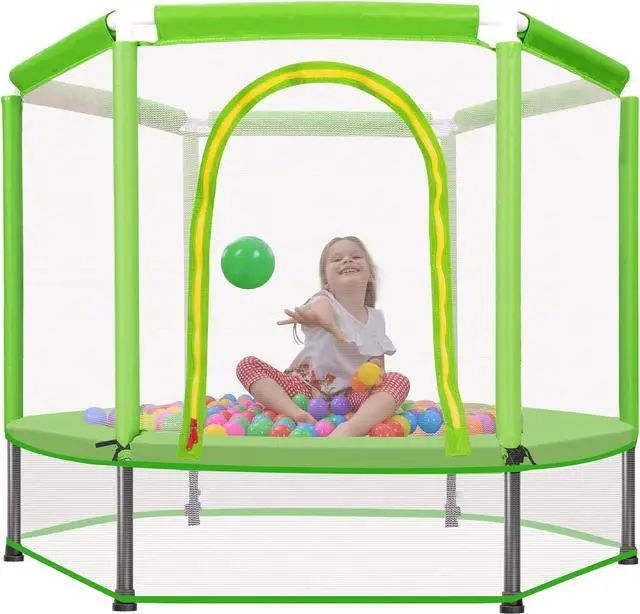 Main image of 55" Indoor/Outdoor Kids Jumper: Safety Enclosure Net, Ball Pit Included | 4.5FT Mini Trampoline for Toddlers & Babies 3+ Months