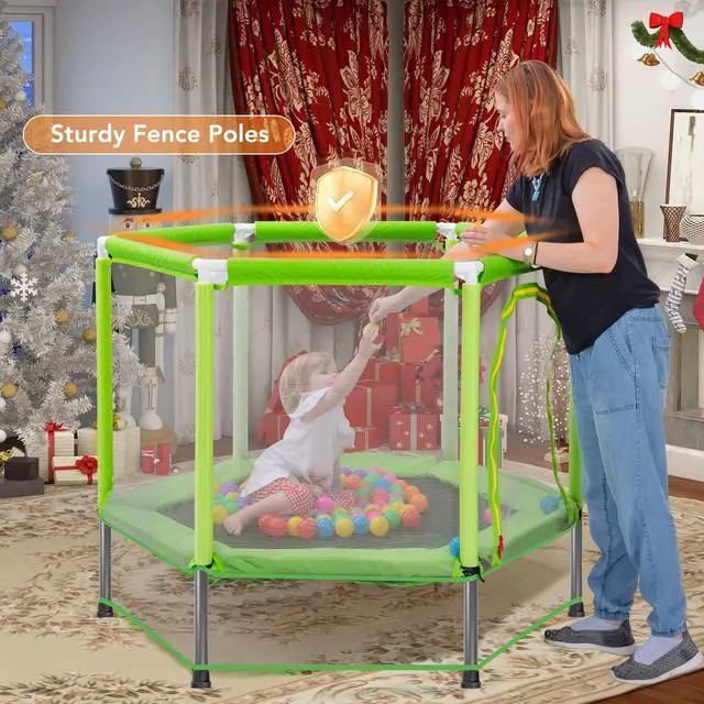 Alt view image 2 of 7 - 55" Indoor/Outdoor Kids Jumper: Safety Enclosure Net, Ball Pit Included | 4.5FT Mini Trampoline for Toddlers & Babies 3+ Months