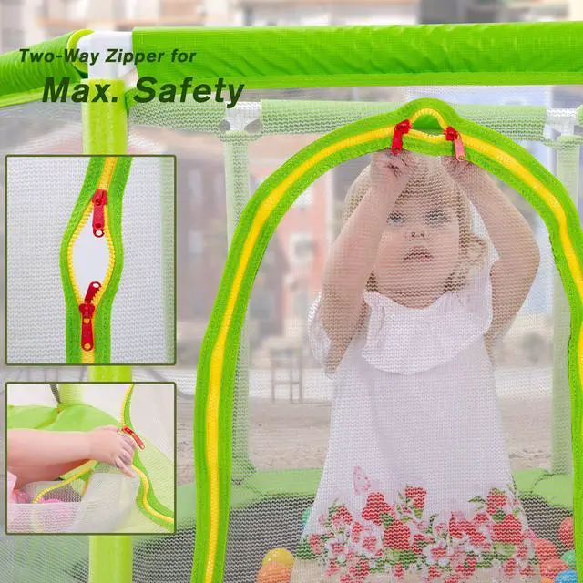 Alt view image 4 of 7 - 55" Indoor/Outdoor Kids Jumper: Safety Enclosure Net, Ball Pit Included | 4.5FT Mini Trampoline for Toddlers & Babies 3+ Months