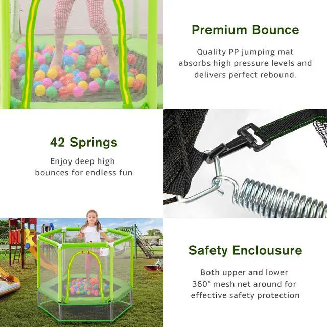 Alt view image 5 of 7 - 55" Indoor/Outdoor Kids Jumper: Safety Enclosure Net, Ball Pit Included | 4.5FT Mini Trampoline for Toddlers & Babies 3+ Months