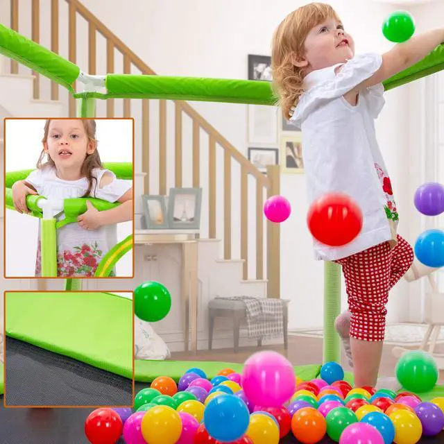 Alt view image 6 of 7 - 55" Indoor/Outdoor Kids Jumper: Safety Enclosure Net, Ball Pit Included | 4.5FT Mini Trampoline for Toddlers & Babies 3+ Months