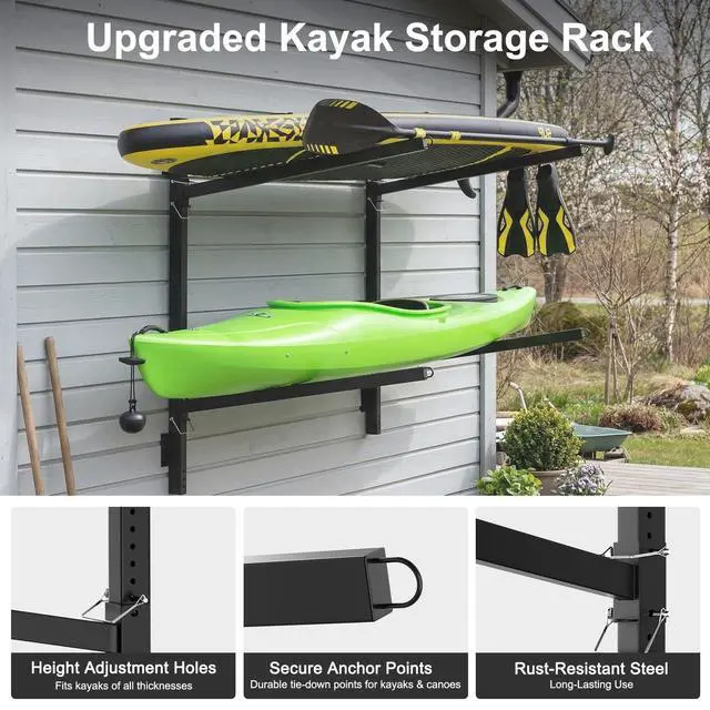 Alt view image 3 of 7 - Kayak Storage Rack, Heavy Duty Kayak Rack, Wall Mount, Freestanding, Dock Mount, Adjustable Kayak Holder
