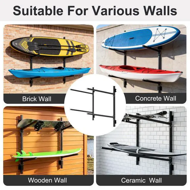 Alt view image 7 of 7 - Kayak Storage Rack, Heavy Duty Kayak Rack, Wall Mount, Freestanding, Dock Mount, Adjustable Kayak Holder