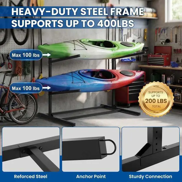 Alt view image 4 of 7 - Kayak Storage Rack, Heavy Duty 2/4-Tier Rack for Kayaks & Paddleboards