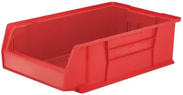 Main image of 30280 Super-Size AkroBins Plastic Storage Bins, Space-Saving Stackable Bins for Garage, Classroom, Warehouse Organization, 20" L x 12" W x 6" H, Red, 4-Pack