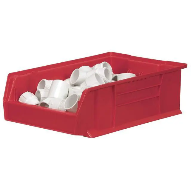 Alt view image 6 of 7 - 30280 Super-Size AkroBins Plastic Storage Bins, Space-Saving Stackable Bins for Garage, Classroom, Warehouse Organization, 20" L x 12" W x 6" H, Red, 4-Pack