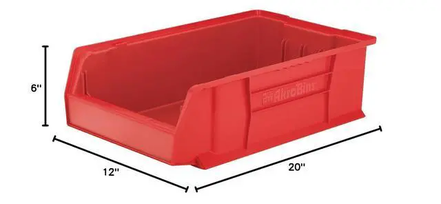 Alt view image 7 of 7 - 30280 Super-Size AkroBins Plastic Storage Bins, Space-Saving Stackable Bins for Garage, Classroom, Warehouse Organization, 20" L x 12" W x 6" H, Red, 4-Pack