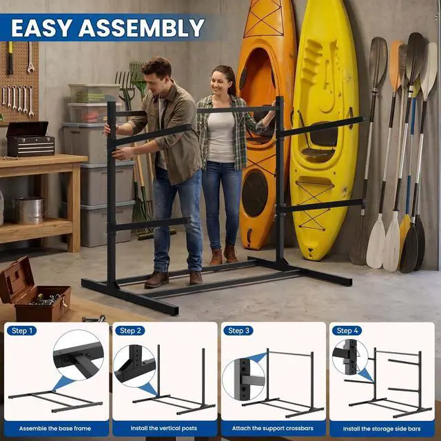 Alt view image 6 of 7 - Kayak Storage Rack, Heavy Duty 2/4-Tier Rack for Kayaks & Paddleboards