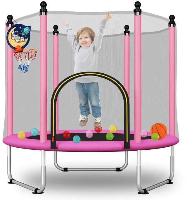 Main image of 48" Toddler Trampoline for Kids,Indoor & Outdoor Kids Trampoline with Safety Enclosure Net,Gifts for Birthday with Basketball Hoop, Gifts for Boy and Girl, Age 3-8