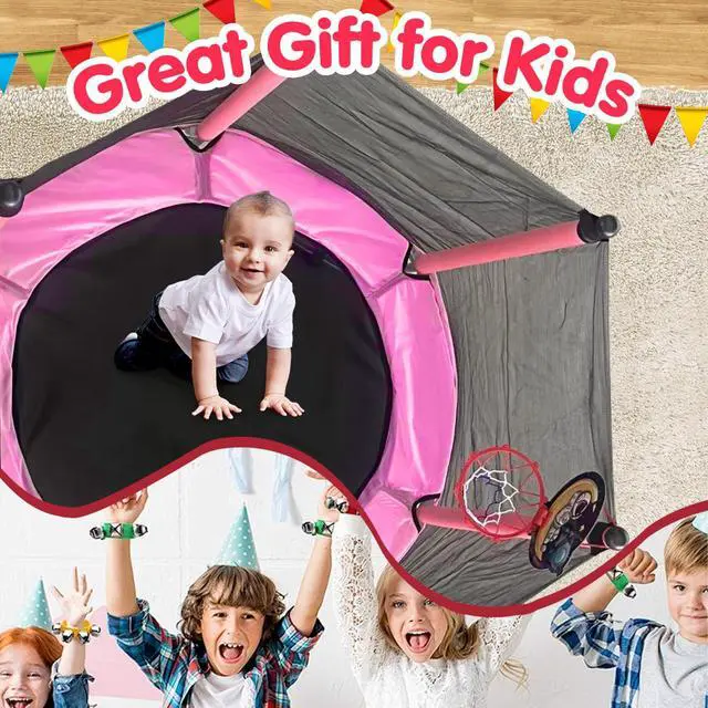 Alt view image 5 of 7 - 48" Toddler Trampoline for Kids,Indoor & Outdoor Kids Trampoline with Safety Enclosure Net,Gifts for Birthday with Basketball Hoop, Gifts for Boy and Girl, Age 3-8