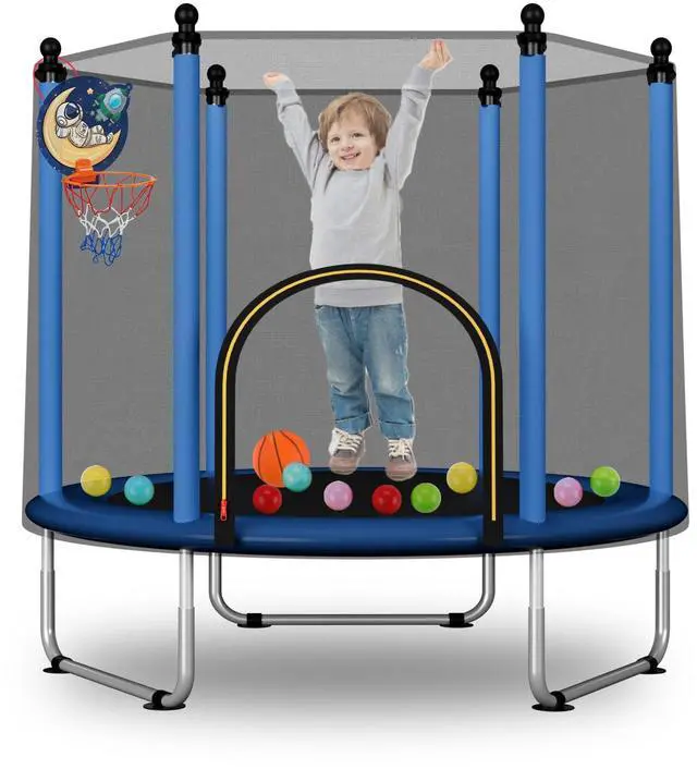 Main image of 48" Toddler Trampoline for Kids,Indoor & Outdoor Kids Trampoline with Safety Enclosure Net,Gifts for Birthday with Basketball Hoop, Gifts for Boy and Girl, Age 3-8