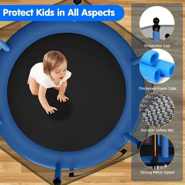Alt view image 4 of 7 - 48" Toddler Trampoline for Kids,Indoor & Outdoor Kids Trampoline with Safety Enclosure Net,Gifts for Birthday with Basketball Hoop, Gifts for Boy and Girl, Age 3-8