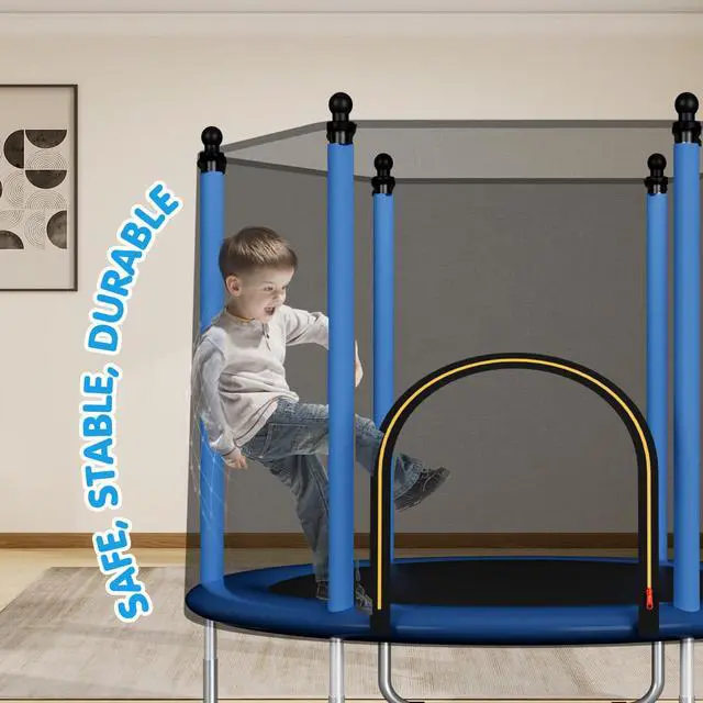 Alt view image 5 of 7 - 48" Toddler Trampoline for Kids,Indoor & Outdoor Kids Trampoline with Safety Enclosure Net,Gifts for Birthday with Basketball Hoop, Gifts for Boy and Girl, Age 3-8
