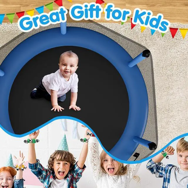 Alt view image 6 of 7 - 48" Toddler Trampoline for Kids,Indoor & Outdoor Kids Trampoline with Safety Enclosure Net,Gifts for Birthday with Basketball Hoop, Gifts for Boy and Girl, Age 3-8