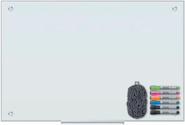 Main image of Magnetic Dry Erase Board White Board, Office Supplies, White, with Eraser, Markers, Magnet, 12 Tray, 4mm, 36" x 24"