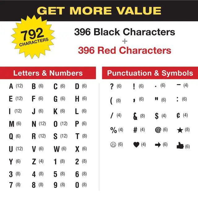 Alt view image 3 of 5 - Swinging Sign Letters: Includes 792 four inch Letters, Symbols, and Numbers for 24"x36" Swinging Letter Board Sign. Double Sided with Black & Red Printing on Flexible White Plastic Panels