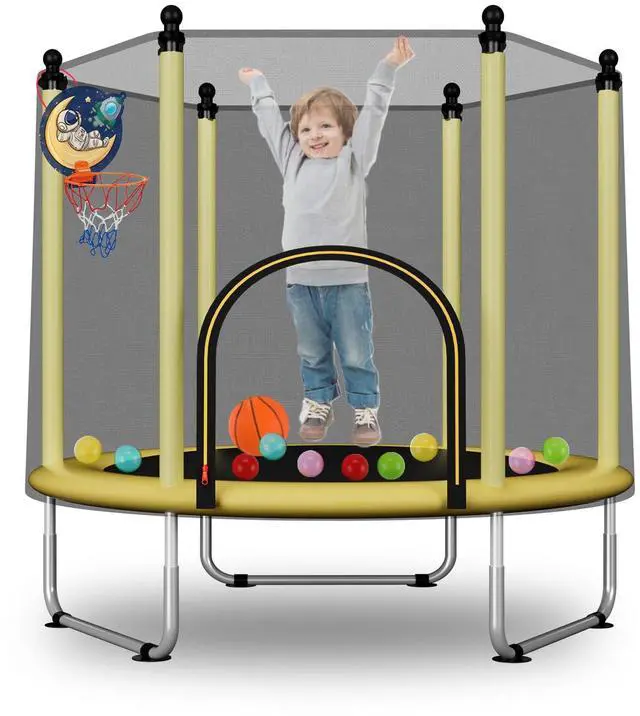 Main image of 48" Toddler Trampoline for Kids,Indoor & Outdoor Kids Trampoline with Safety Enclosure Net,Gifts for Birthday with Basketball Hoop, Gifts for Boy and Girl, Age 3-8