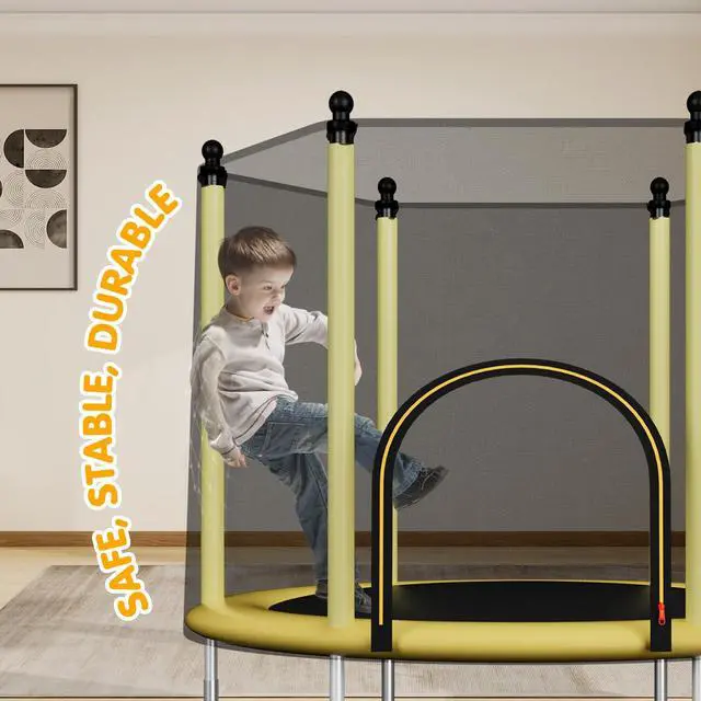 Alt view image 5 of 7 - 48" Toddler Trampoline for Kids,Indoor & Outdoor Kids Trampoline with Safety Enclosure Net,Gifts for Birthday with Basketball Hoop, Gifts for Boy and Girl, Age 3-8