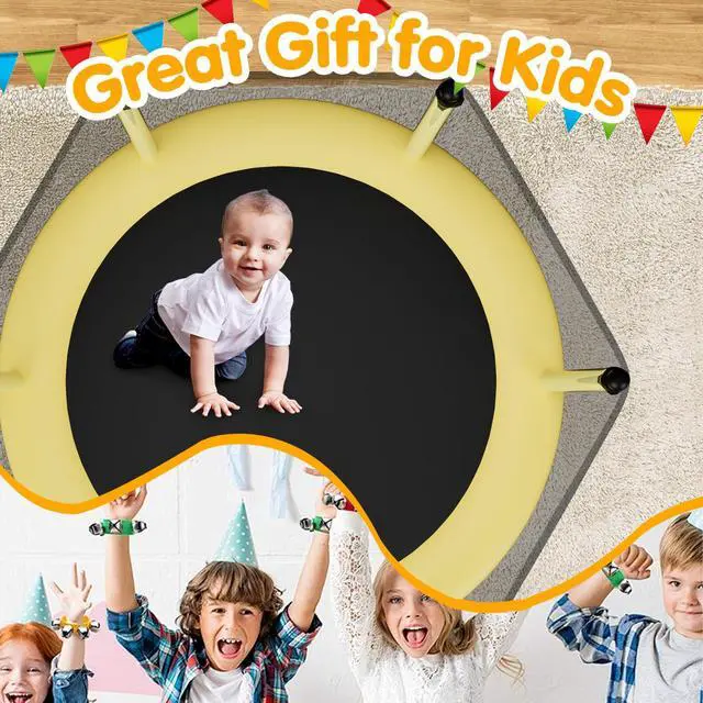 Alt view image 6 of 7 - 48" Toddler Trampoline for Kids,Indoor & Outdoor Kids Trampoline with Safety Enclosure Net,Gifts for Birthday with Basketball Hoop, Gifts for Boy and Girl, Age 3-8