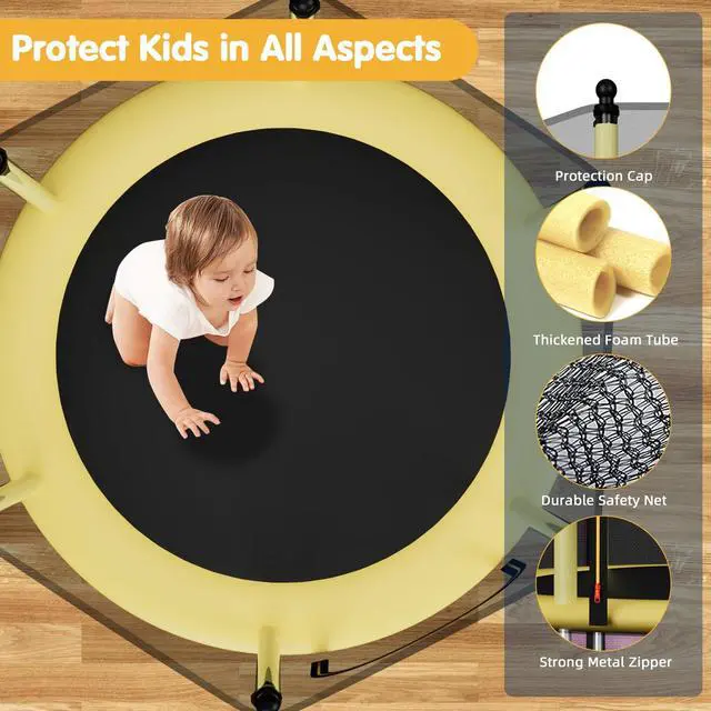 Alt view image 4 of 7 - 48" Toddler Trampoline for Kids,Indoor & Outdoor Kids Trampoline with Safety Enclosure Net,Gifts for Birthday with Basketball Hoop, Gifts for Boy and Girl, Age 3-8