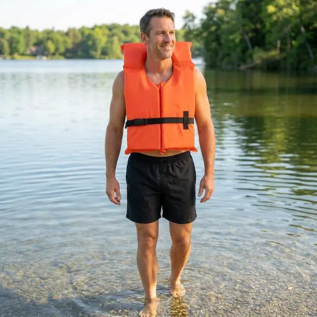 Alt view image 3 of 7 - 3 Pack Coast Guard Approved Life Jackets. High Visibility Color Type II Keyhole Life Vest in Classic May West Style. Compliance Flotation Device