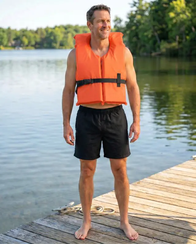 Alt view image 4 of 7 - 3 Pack Coast Guard Approved Life Jackets. High Visibility Color Type II Keyhole Life Vest in Classic May West Style. Compliance Flotation Device