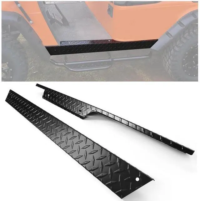 Main image of Black Aluminum Rocker Panel Compatible with 1994-2013 EZGO TXT Golf Cart Pair Powder Coated Black Side Diamond Plate Cover